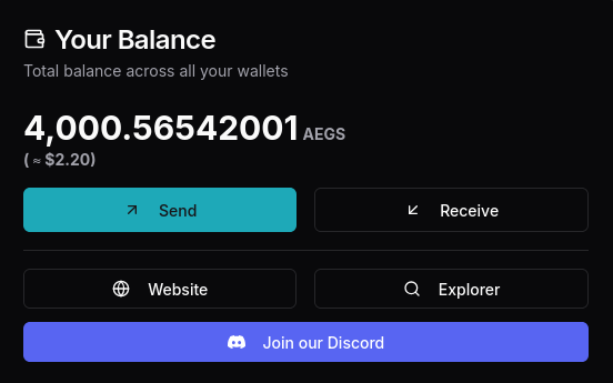 Aegisum Web Wallet Screenshot